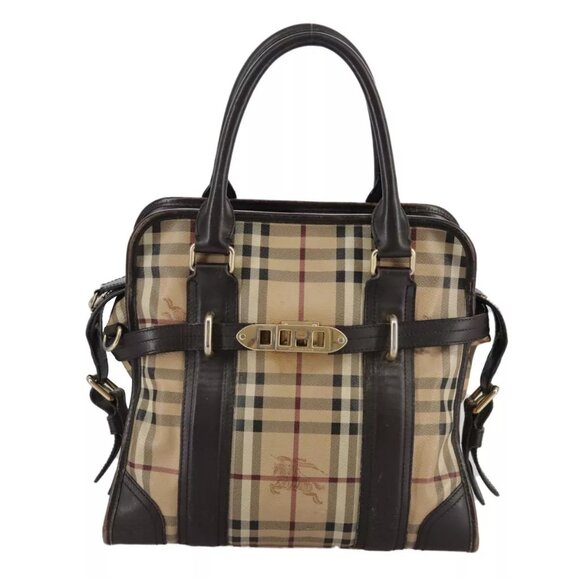 BURBERRY Nova Check Hand Bag PVC Leather 2way Beige Auth 105764 - Picture 9 of 15